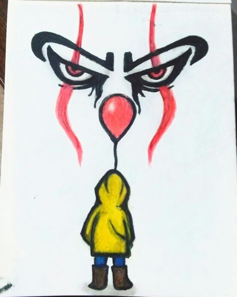 Pennywise drawing by Jessica Gardner. #it #balloon #pennywise #art #drawing #halloween #clown #itdrawings #drawingideas #theyallfloat #georgy Easy Halloween Drawings Scary, Pennywise Eyes Drawing, Pennywise Cartoon Drawing, Clown Easy Drawing, Simple Drawing Ideas Halloween, Halloween Drawing Ideas Scary, Scary Halloween Drawings Easy, It Sketches Clown, How To Draw Pennywise