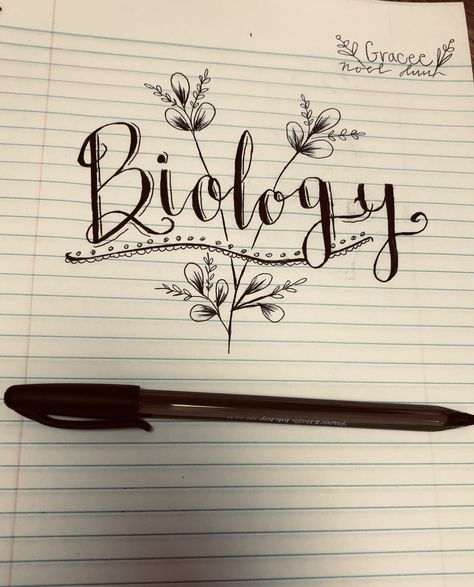 Biology. Calligraphy and floral doodle art. (graceFlair) Biology Doodles Aesthetic, Biology Heading Design, General Biology Calligraphy, Biology Notes Aesthetic Cover, Biology Calligraphy Title, Biology Line Art, Science Calligraphy Design Aesthetic, Biology Drawing Art, Biology Notebook Cover Ideas Aesthetic