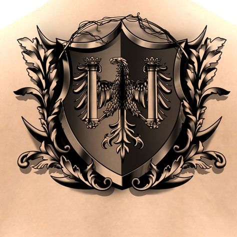 Crest Tattoo Ideas, Family Crest Tattoo Ideas, Crest Tattoo Men, Coat Of Arms Tattoo, Family Crest Tattoo, Bible Quote Tattoos, Shield Designs, Heraldic Shield, Crest Tattoo