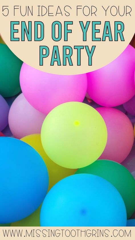 Celebrate the end of the school year with these fun party ideas! Throwing an end of year party doesn't have to mean you spend hours decorating or empty your bank account! Follow these easy and fun party themes for a memorable end of year party for kids. Get ideas for activities, games, decor, and more for kindergarten, 1st grade, 2nd grade, and 3rd grade. Read more here! 3rd Grade Class Party Games, End Of Year Party Ideas, End Of Year Class Party, End Of School Year Party, Elementary School Party, Class Party Ideas, End Of The Year Celebration, School Party Games, Classroom Party Games