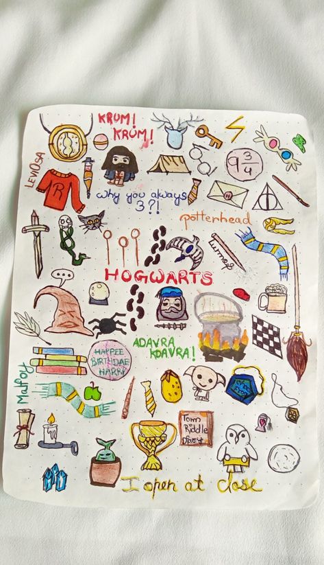 Harry Potter doodle art| Arty mind | #returntoHogwarts Harry Potter Diary, Harry Potter Notebook, Harry Potter Journal, Scrapbook Book, Harry Potter Drawings, Bullet Journal Mood, Diary Ideas, Journal Writing Prompts, Cute Doodles Drawings