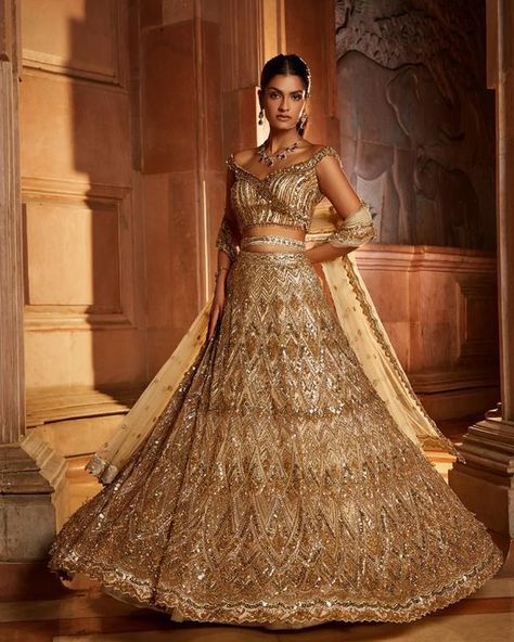 Bridal Trunk by Divya on Instagram: "Shop @nitikagujralofficial @bridaltrunkofficial Nitika Gujral displays a luxurious interplay of flawless textiles, age-old craftsmanship, and compelling details. Explore the designer's collection of notable wedding lehengas for a statement-worthy strut down the aisle. For Appointments Call - 07585807019 Email - info@bridaltrunk.co.uk www.BridalTrunk.co.uk #bridaltrunkofficial #bridaltrunkbydivya #nitikagujral #nitikagujralofficial" Champagne Gold Lehenga, Champagne Bridal Lehenga, Champagne Lehenga, Tulle Lehenga, Designing Clothes, Pretty Henna, Gold Lehenga, Gold Tulle, White Lehenga