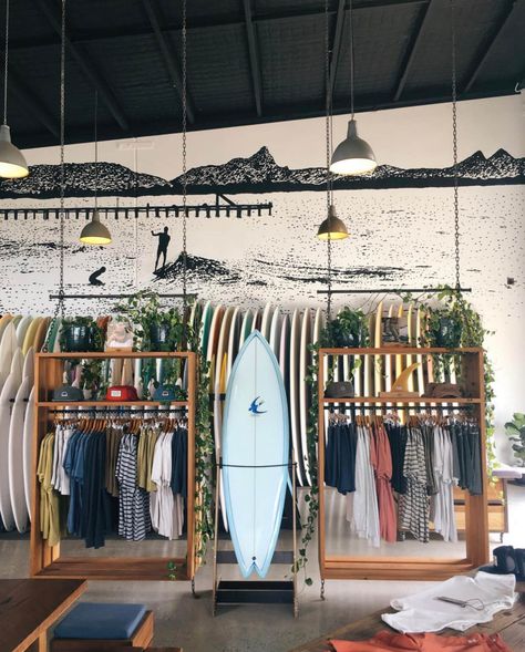 Surf Shop Boutique, Surf Shop Interior Design, Coffee Surf Shop, Beach Shop Design, Surf Shop Interior, Surf Shop Aesthetic, Surf Cafe, Surf Shops, Surf Boutique