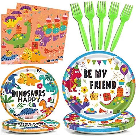 Faster shipping. Better service Kids Animal Party, Dinosaur Party Plates, Party Plates And Napkins, Birthday Party Plates, Birthday Party Table Decorations, Plastic Party Plates, Dinosaur Party Supplies, Dino Birthday Party, Dinosaur Theme Party