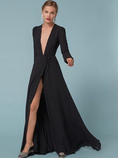 A bridesmaid dress you'll actually wear again. This is a floor length, wrap… Haute Couture, Long Sleeve Dress Formal Classy, Black Dresses Classy, Prom Dress Shopping, Perfect Prom Dress, Silky Dress, Classy Dress, Long Sleeve Maxi Dress, Beautiful Gowns