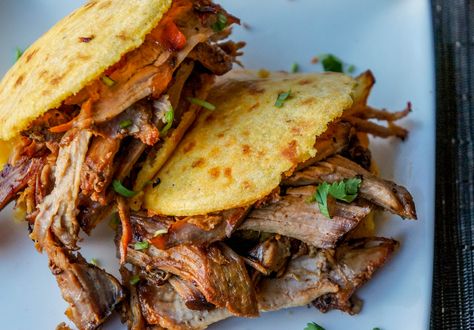 Pulled Pork Arepas Cajun Recipes, Albuquerque Restaurants, New Mexico Road Trip, Pollo Guisado, Mexico Food, Spanish Dishes, Brunch Spots, First Generation, Mexican Restaurant