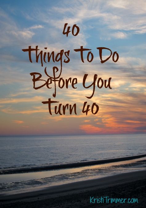 40 Things To Do Before You Turn 40 http://kristitrimmer.com/40-things-to-do-before-you-turn-40/ Today is my last day in my 30s! What would you add? Any advice for turning 40? #bucketlist 40 Year Old Bucket List, Turning 40 Birthday Ideas, Turning 40 Bucket List, 40 Birthday Ideas For Woman Turning 40, Annual Goals, In My 30s, My 30s, 40 Birthday, 39th Birthday
