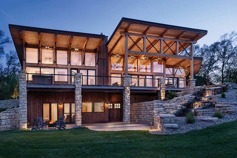 Nebraska Timber Frame Home | Modern Timber Home Timber Frame Homes Plans, Sports Pavilion, Modern Timber Frame Homes, Vertical Wood Siding, Modern Timber Frame, Lakefront Cottage, Log And Timber Homes, Mountain Home Exterior, Timber Home