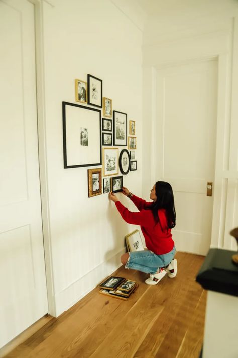 5 Tips for Hanging a Collected Family Photo Gallery Wall Family Gallery Wall Ideas Hallways, Family Photo And Art Gallery Wall, Family Photo Hanging Ideas, Photo Wall Family Pictures, Ancestors Photos Wall, Gallery Wall Picture Ideas, Ancestor Picture Wall, Wedding Gallery Wall Ideas Living Room, Gallery Family Photo Wall