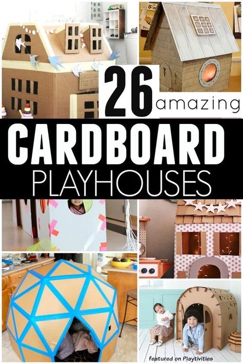 Cardboard Box Castle Diy Small, Cardboard Playhouse Ideas, Diy Playhouse Cardboard, Big Box Craft Ideas, Cardboard Fort Ideas, Cardboard Box Fort Ideas, Making House With Cardboard, Diy Cardboard House Templates, Cardboard Kids House