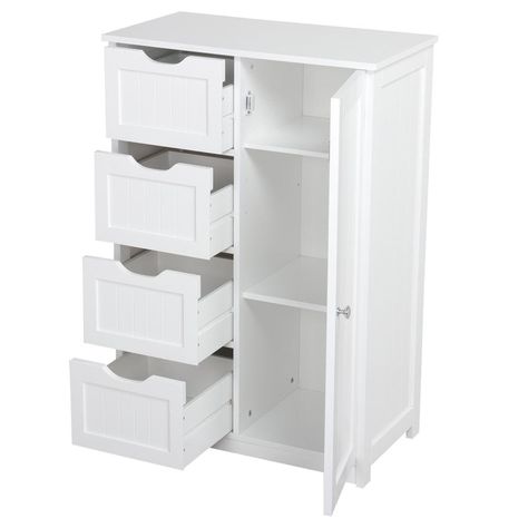 White Bathroom Storage Cabinet, Wooden Bathroom Floor, Bathroom Floor Cabinet, Organizer Cabinet, Room Organisation, Cupboard Shelves, Bathroom Floor Cabinets, Floor Cabinet, Cute Furniture