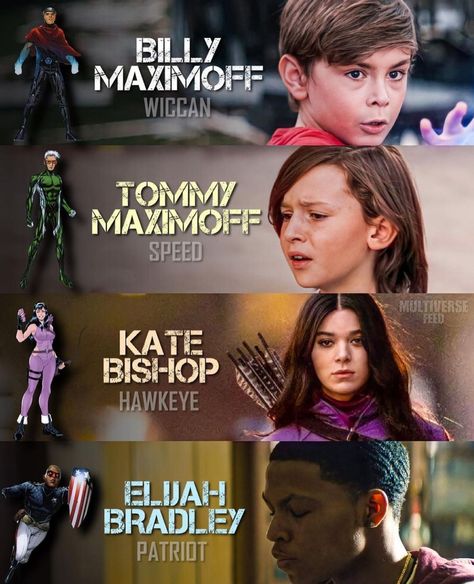 DC and Marvel on Instagram: “The MCU’s Young Avengers so far 👀 - Credit to @multiverse.feed - - #youngavengers #avengers #marvel #mcu #marveluniverse #marvelstudios…” Wiccan Marvel, Marvel Young Avengers, Kate Bishop Hawkeye, Dc And Marvel, Avengers Art, Young Avengers, Disney Villians, Kate Bishop, Marvel Avengers Funny