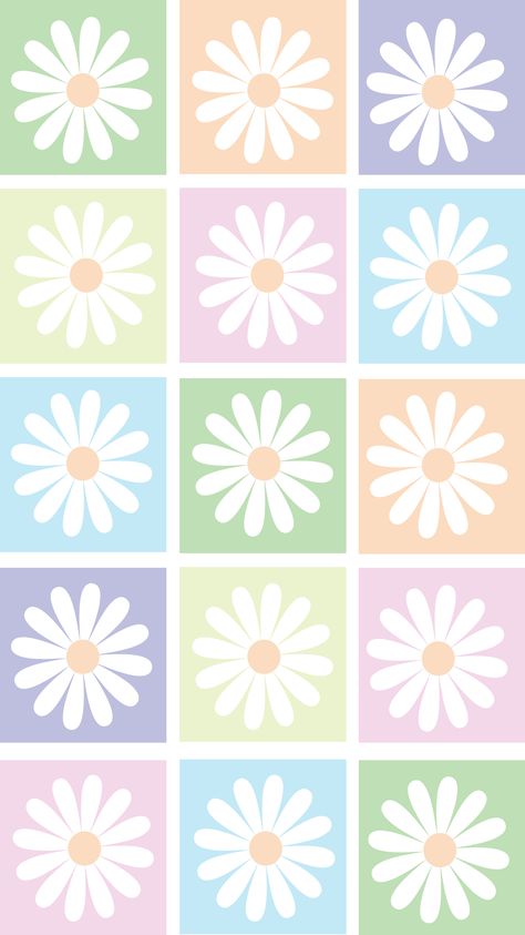 Phone wallpaper. 'Pastel squares with daisies' (6) Square Simple Painting, Danish Pastel Iphone Wallpaper, Wallpaper Squared, Danish Pastel Phone Wallpaper, May Ipad Wallpaper, Aesthetic Patterns Pastel, Square Wallpaper Aesthetic, Pastel Pattern Wallpaper, Cute Daisy Wallpaper