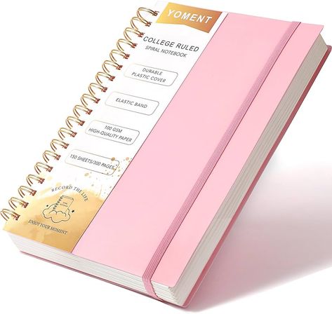 Amazon.com : Yoment Spiral Notebook College Ruled 7.3" X 10.2" Large Spiral Notebook 300 Pages Thick Spiral Notebooks for Work Plastic Cover Note Taking Notebook for Women Men School Office,Pink : Office Products Weekender Bag Packing, Cute Spiral Notebooks, College Notebook, Pink Notebook, Pink Office, Note Books, Bag Packing, Lunch Box Notes, Ruled Notebook