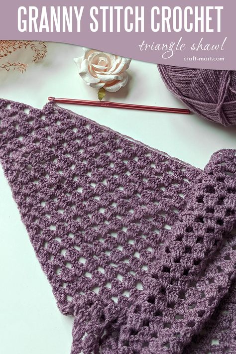 Can you crochet a triangle shawl using a granny stitch? As a matter of fact, there is a plethora of free crochet patterns for a granny triangle shawl or wrap. We'd like to share our free pattern for a triangle wrap using a classic granny stitch. Most importantly, its simplicity makes it a popular stitch for beginners. The term granny stitch or granny cluster refers to three double crochet stitches worked into the same space. In like manner, you can crochet granny stitch as flat rows. Ponchos, Crochet Granny Triangle Shawl, Granny Square Crochet Shawl Pattern, Lightweight Crochet Shawl Free Pattern, Shawl Crochet Pattern Triangle, Crocheted Triangle Scarf, Free Easy Shawl Crochet Patterns, Granny Square Triangle Shawl, Crochet Triangle Shawl Pattern Free Granny Squares