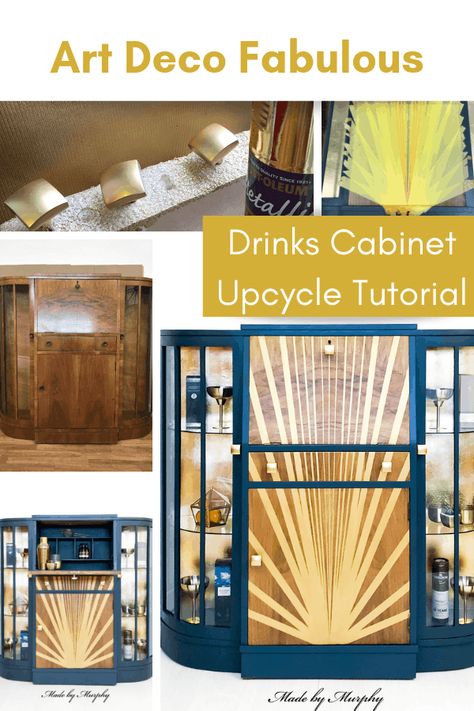 How to Upcycle a Bureau into an Art Deco Drinks Cabinet - Upcycle My Stuff Upcycling, Art Deco Cupboard, Cupboard Upcycle, Art Deco Diy, Bureau Upcycle, Drinks Cabinets, Bar Remodel, Diy Art Deco, Deco Sideboard