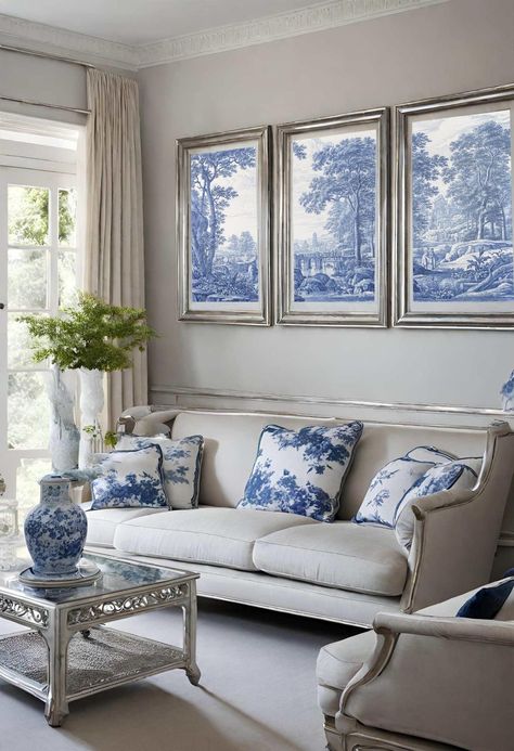 Set of 3 Wall Art Prints, Toile De Jouy Poster, Blue White Home Decor, Large Wall Gallery, Livingroom Art Wall, French Bedroom Ornament - Etsy Large Wall Gallery, Blue And White Living Room, Decor Large Wall, Light Blue Walls, Poster Blue, Set Of 3 Wall Art, Toile Art, French Bedroom, Blue Wall Decor