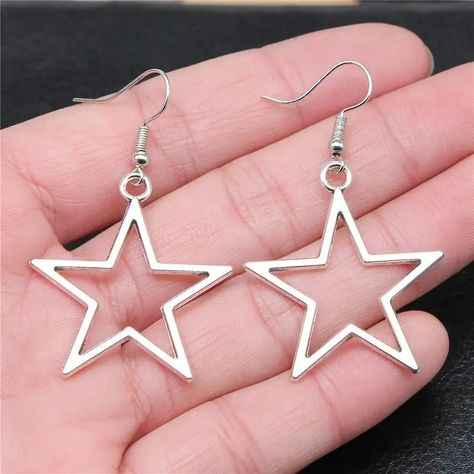 Handmade Antique Silver Hollow Star Dangle Earrings Women - Temu Y2k Star, Silver Star Earrings, Retro Necklaces, Gothic Earrings, Luxury Earrings, Skull Earrings, Trendy Earrings, Color Plata, Large Earrings