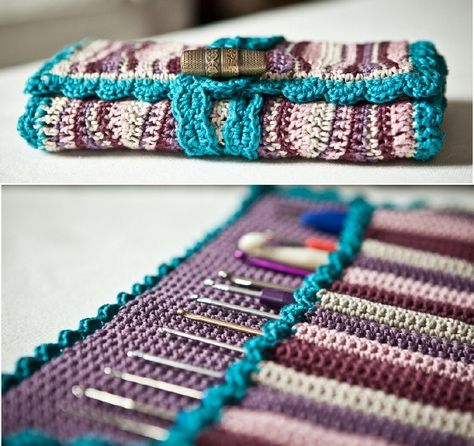 [Free Pattern] Gorgeous Crochet Hook Case You'll Fall In Love With - Knit And Crochet Daily Sachets, Crochet Hook Case Free Pattern, Crochet Hook Case Pattern, Crochet Hook Storage, Wavy Crochet, Crochet Hook Organizer, Crochet Hook Holder, Crochet Hook Case, Crochet Case