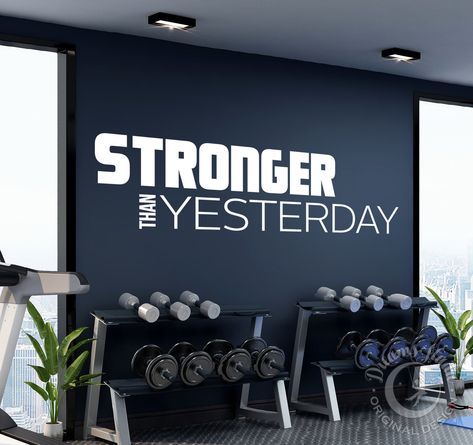 "This listing is for Wall vinyl decal \"Stronger than yesterday\", ideal motivational, inspirational quote for gym interior. Decal is available in several sizes: - 22\" x 5.5\" - 40\" x 10\" - 60\" x 15\" - 80\" x 20\" - 100\" x 25\" If you would like some other size that is not listed here, please feel free to contact me. Have some other motivational words in mind? Contact me via \"request custom order\" and I'll make it happen! :) Only high quality matte vinyl is used in making our decals. Dec Gym Wall Quotes, Gym Wall Stickers, Home Gym Basement, Gym Wall Decor, Gym Wall Decal, Stronger Than Yesterday, Gym Poster, Letter Decals, Gym Wall