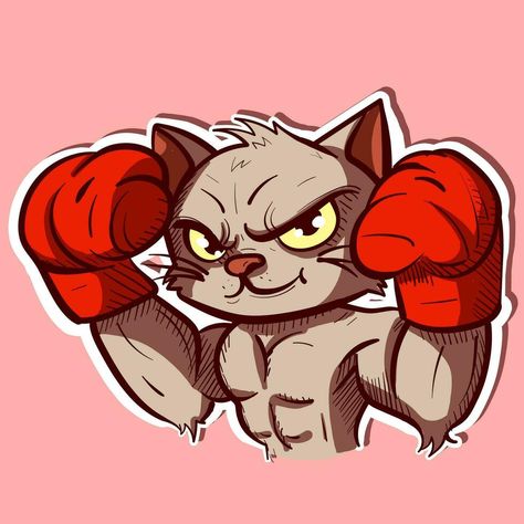 Digital art of a cat cartoon character looking tough and wearing boxing gloves. Boxer athlete kitty wearing MMA and box equipment Boxer Athlete, Boxing Cartoon, Boxing Artwork, Cat Cartoon Character, Boxing Gloves Art, Boxing Equipment, Cat Cartoon, Graffiti Characters, Boxing Gloves