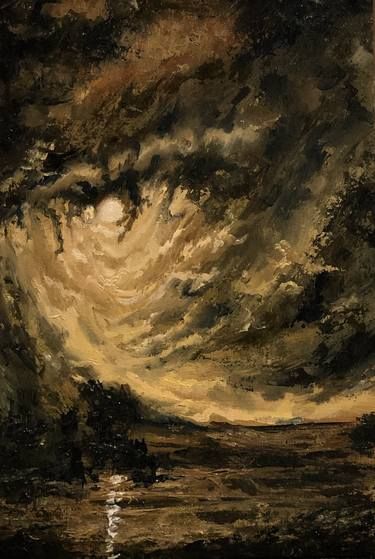Tonal landscapes | Saatchi Art Oil Painting Aesthetic Dark, Cottagecore Landscape, Abstract Painting Dark, Fantasy Landscape Painting, Moon Oil Painting, Moody Dark Academia, Dark Academia Painting, Contemporary Surrealism, Sky Oil Painting