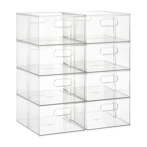 Short Storage, Stacking Bins, Clutter Free Kitchen, Clear Storage Bins, Storage Bins Organization, Stackable Bins, Clear Bins, Pantry Organizers, Home Edit