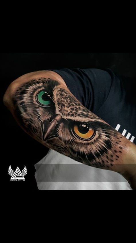 Owl Eyes Tattoo Design, Owl Tattoo Arm, Owl Eyes Tattoo, Eagle Tattoo Arm, Owl Neck Tattoo, Owl Forearm Tattoo, Eagle Shoulder Tattoo, Owl Eye Tattoo, Realistic Eye Tattoo