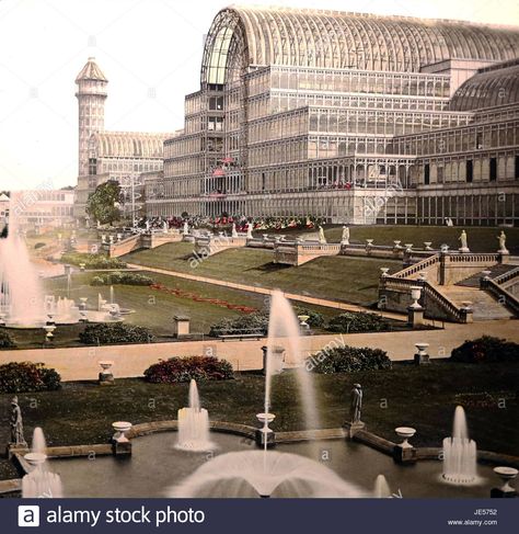 Download this stock image: Crystal Palace, London, hand coloured photo, Victorian period - JE5752 from Alamy's library of millions of high resolution stock photos, illustrations and vectors. The Crystal Palace London, London Palace, Crystal Palace London, Cast Iron Architecture, 19th Century London, London Buildings, English Architecture, Palace London, Paper Architecture