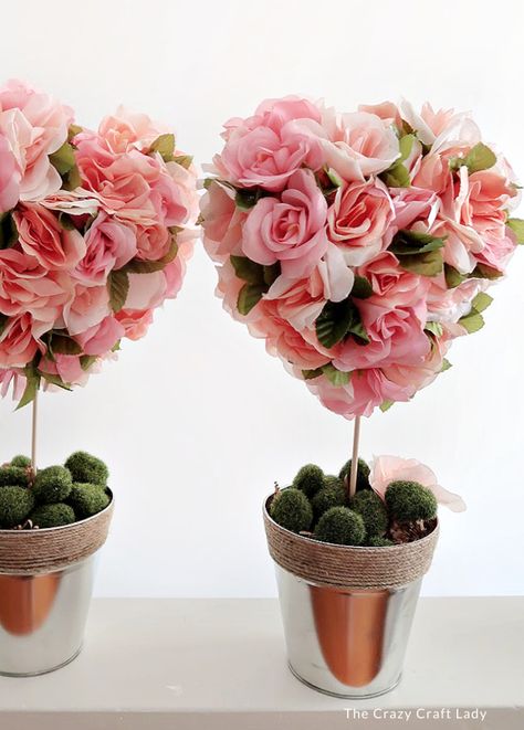 floral heart topiary - dollar store Valentine craft Rose Topiary Diy, Valentines Topiary Diy, Heart Topiary Diy, Valentine Topiary Diy, Easter Topiary Diy, Valentines Topiary, Valentine Topiary, Heart Topiary, Easter Topiary