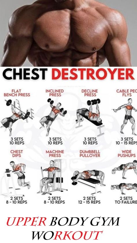 Dumbbell Rows:3 sets of 10-12 reps per armTarget muscles: Upper back, lats, bicepsUse a bench and a dumbbellOverhead Shoulder Press:3 sets of 8-10 repsTarget muscles: Shoulders, tricepsUse a barbell or dumbbellsDumbbell Bicep Curls:3 sets of 10-12 reps per armTarget muscles: BicepsUse dumbbellsTricep Dips:3 sets of 10-12 repsTarget muscles: TricepsUse parallel bars or a benchPush-Ups:3 sets of as many reps as possibleTarget muscles: Chest, shoulders, triceps Face Pulls: Upper Body Workout Men, Upper Body Gym Workout, After Workout Stretches, Body Gym Workout, Bodyweight Back Workout, Upper Body Workout Routine, Body Workout Routine, Chest Workout For Men, Chest Workout Routine