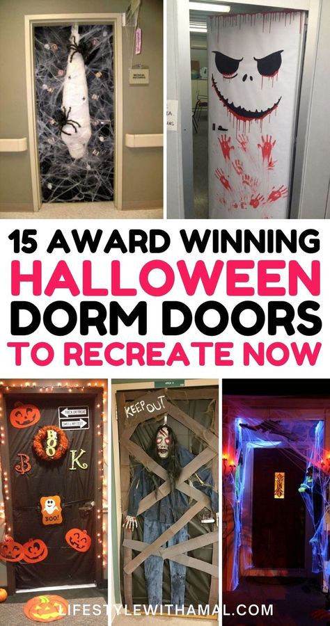 Halloween Decorations On Door, Halloween Decorations At Work, Halloween Door Designs, Haloween Decoracion Office, Scary Doors For Halloween, Spooky Door Ideas, Diy Halloween Decorations Door, Diy Door Halloween Decorations, Halloween Decor Door Ideas