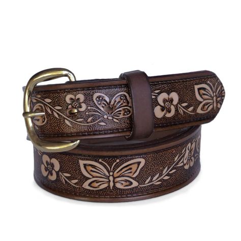 PRICES MAY VARY. BEST BELTS EVER - The 5517 Women's belt comes with a 1 _" wide medium brown two tone butterfly and floral embossed. It is great for all ages. This belt goes well with the modern design of all types of clothing design. MADE IN USA - Each belt is made 100% from locally raised cattle of handcrafted one solid piece of full grain leather. Colors can vary due to the nature of natural leather goods, item may appear slightly different then pictured. HIGH-PERFORMANCE MATERIAL - Our leath Womens Leather Belt, Women's Belt, Chunky Knit Blanket, Branded Belts, Dress Gloves, Faux Leather Belts, Medium Brown, Leather Belts, Leather Care