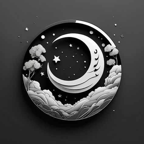 Create a minimalistic black and white logo that showcases a crescent moon gently veiled by small clouds. This elegant and stylish logo design is perfect for branding, websites, and social media. #LogoDesign #Minimalistic #BlackAndWhite #CrescentMoon #Clouds #Branding #DesignInspiration #Artistic Crescent Moon Logo, Stylish Logo Design, Moon Logo Design, Minimalistic Black And White, Black And White Logo, Small Clouds, Moon Logo, Stylish Logo, Black And White Logos