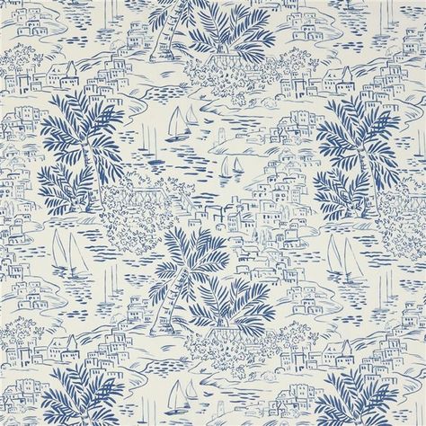 homeport scenic - marine fabric Beachy Wallpaper, Blue And White Wallpaper, Coastal Wallpaper, Blue Poster, Macbook Wallpaper, Preppy Wallpaper, Beach Wallpaper, Wallpaper Direct, Cute Patterns Wallpaper