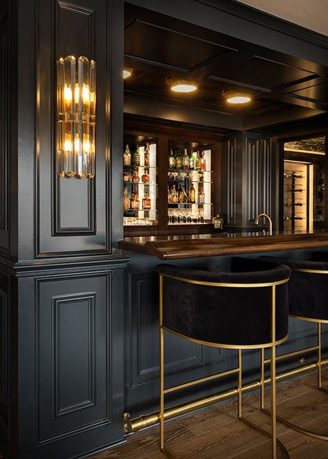 Photo 4 of 8 in Viridescent Speakeasy by Trove Homes - Dwell Home Bar 1920s, Speakeasy Style Basement, Speakeasy Bar Stools, Speakeasy Restaurant Interiors, Speakeasy Basement Ideas Home Bars, Victorian Home Bar, Hidden Speakeasy In House, Classy Bar Aesthetic, Swanky Home Bar