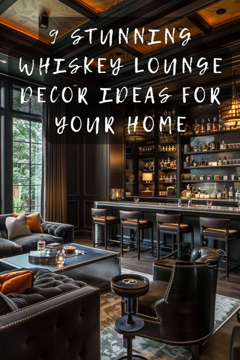 You Won't Believe How These Chic & Cozy Whiskey Lounge Decorating Tips Can Transform Your Space. 🍸 I'm Sharing My Favorite Looks! #whiskeyloungebar #homewhiskeybar #whiskeybarstyle #livingroomentertainment #homebar Whiskey Room Ideas, Bar Lounge Room Ideas, Home Lounge Room, Dining Room Conversion, Home Lounge Room Bar, Bar Lounge Room, Bar Lounge Area, Speakeasy Decor, Bar Nook