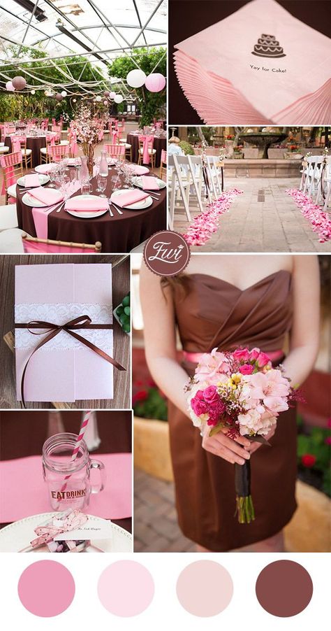 pink and chocolate brown wedding colors and pocket wedding invitations 2016 Tan Wedding Color Schemes, Pink And Tan Wedding, Pink And Brown Wedding, Tan Wedding Colors, Wedding Chart, Chocolate Brown Wedding, Brown Wedding Invitations, Pretty Weddings, Pink Wedding Colors