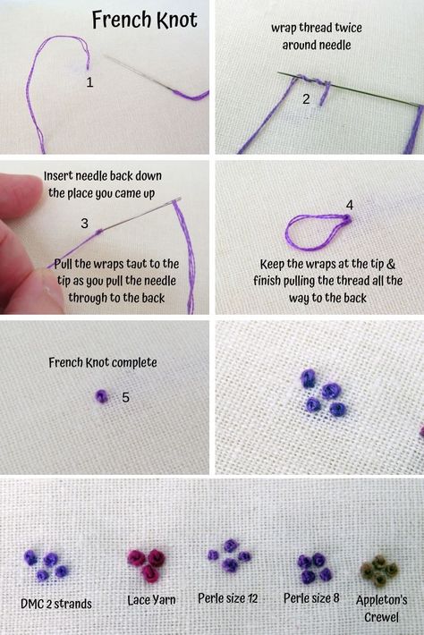 How To French Embroidery, Embroidered French Knot, Embroidery Stitch French Knot, Embroidery Knots French, Embroider French Knot, French Knot Cross Stitch, Simple Beginner Embroidery Patterns, How To Do French Knot Stitch, French Knot How To