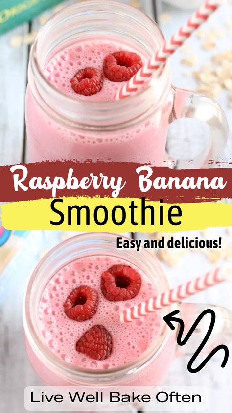 Raspberry Smoothie Recipes Healthy, Banana Raspberry Smoothie, Rasberry Recipes, Almond Milk Smoothie Recipes, Raspberry Smoothie Recipes, Raspberry Banana Smoothie, Live Well Bake Often, Banana Oatmeal Smoothie, Greek Yogurt Smoothie