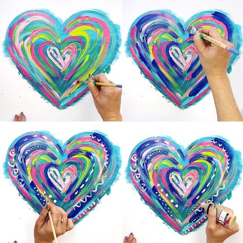 Cold Colour Painting, Class Art Auction Ideas, Pride Art Ideas, Easy Abstract Art, Heart Art Projects, Abstract Art Projects, Easy Paper Craft, Valentine's Crafts, Valentine's Day Crafts