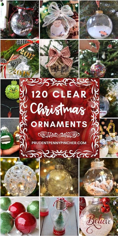 Diy Filled Christmas Ornaments, Crafts With Clear Ornaments, Clear Xmas Ball Ideas, Yearly Christmas Ornaments, Decorate Clear Ornaments Diy Ideas, Christmas Clear Ornaments Diy, Snowglobe Ornament Diy, Clear Xmas Ornament Ideas, Clear Ball Ornament Ideas Kids