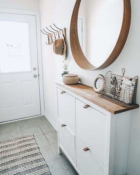 Easy Shoe Cabinet Ikea Hack for a Narrow Entryway » Lavender Julep Ikea Hemnes Shoe Cabinet Styling, Shoe Rack Narrow Entryway, Entry Way Table With Shoe Storage, Shoes Cabinet With Mirror, Chic Shoe Storage Entryway, Covered Shoe Storage Entryway, Shoe Rack For Apartment, Front Entryway Ideas With Shoe Storage, Shoe Rack In Kitchen