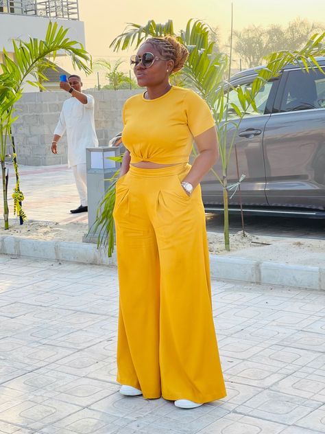 Crop top and a palazzo pants Palazzo Pant And Crop Top, Up And Down Palazzo Outfit, 2 Piece Outfit Set Pants Crop Tops, Palazzo Pant With Crop Top, Pallazo And Crop Top Outfit, Pallazo Trouser With Top, Palazzo And Top Outfit, Ankara Crop Top And Palazzo Pants, Palazzo Two Piece Outfit