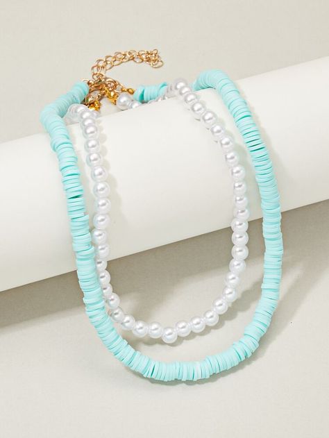 2pcs Faux Pearl Beaded Necklace | SHEIN USA Shein Accessories Necklace, Shein Necklace, Seed Bead Bracelets Diy, Polymer Clay Beaded Necklace, قلادات متدلية, Aqua Necklace, Simple Beaded Necklaces, Clay Bead Necklace, Pearl Beaded Necklace