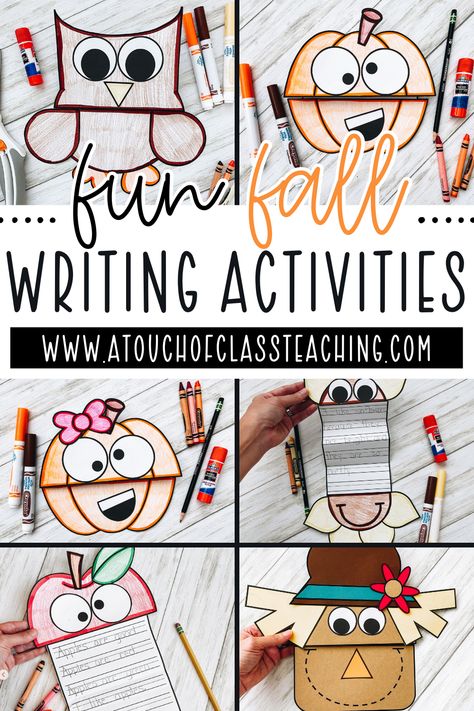 These fun fall writing activities are perfect to use in September and October. Students can create the writing craftivity to go along with a fall read aloud, or use them to write about fall writing prompts. Fall Writing Craftivity First Grade, Thanksgiving Writing Craftivity, Fall Writing Kindergarten Free, October Activities For First Grade, October Classroom Crafts, 1st Grade Outside Activities, Pumpkin Crafts For 1st Grade, September Writing Ideas, Fall Craftivity 3rd Grade