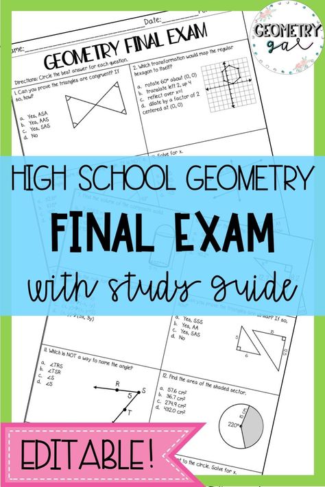 Get ready for your geometry final exam with this comprehensive study guide! Includes practice questions, study tips, and a glossary of key Analytical Geometry, Hs Classroom, 10th Grade Math, Analytic Geometry, High School Geometry, Geometry Notes, Geometry Proofs, Gmat Prep, High School Math Classroom