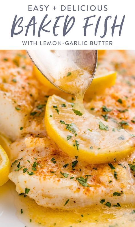 This baked fish is coated with an easy lemon-garlic butter and baked to tender perfection. So quick and easy to make but loaded with flavor. Simple but delicious. This baked fish recipe works for any type of white fish. Tilapia, halibut, cod, snapper, grouper, any white-fleshed fish will work! Baked Grouper, Fish Tilapia, Grouper Recipes, Baked Fish Recipe, Snapper Recipes, 40 Aprons, Snapper Fish Recipes, Halibut Recipes, Fish Recipes Baked