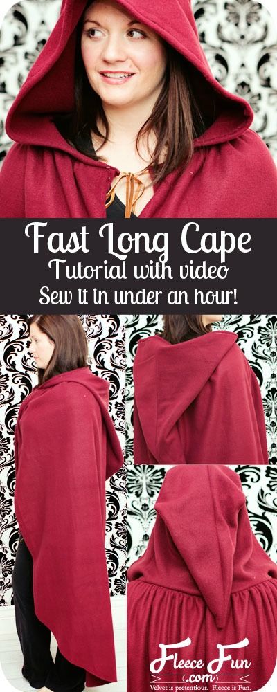 I love how this tutorial includes a FREE pdf pattern!  This looks like it's really easy to sew.  I'm going to try this. How To Make A Cape, Girl Archer, Diy Cape, Diy Sy, Homestuck Cosplay, Cape Pattern, Long Cape, Idee Cosplay, Hooded Cape