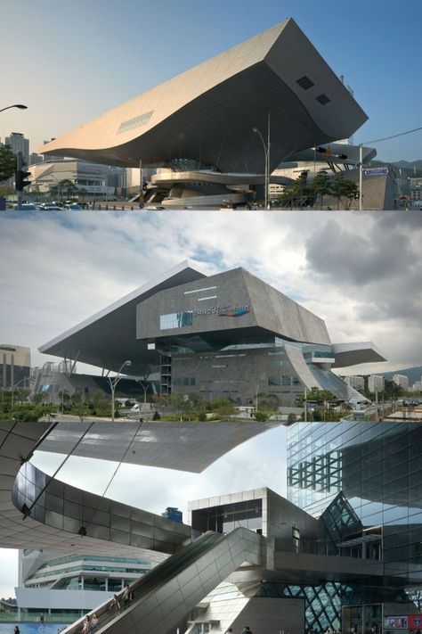 COOP HIMMELB(L)AU’s design for the Busan Cinema Center and home of the Busan International Film Festival (BIFF) provides a new intersection between public space, cultural programs, entertainment, technology and architecture creating a vibrant landmark within the urban landscape. Cinema Architecture, Outdoor Roof, Cinema Center, Playgrounds Architecture, Film Studio, Space Program, Urban Spaces, S Design, International Film Festival